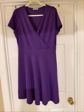 Purple Wrap-Style Midi Dress